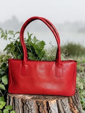 Kate Spade Noel Rue Red Pebbled Leather Perforated Tote EUC